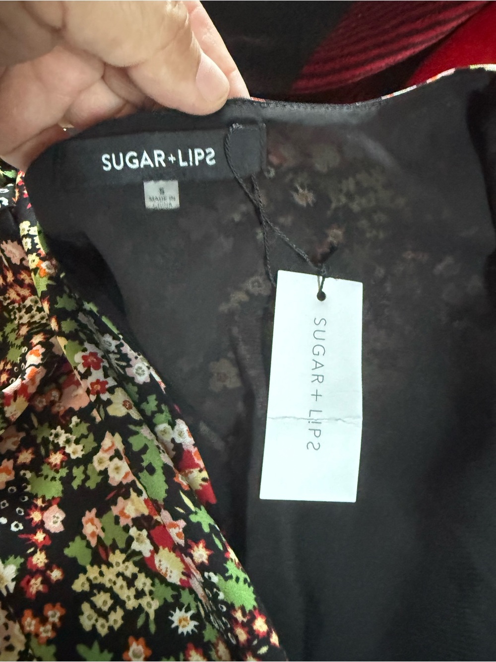Sugarlips Black Floral Wrap Mini Dress with Multicolor Blooms - Picture 2 of 2